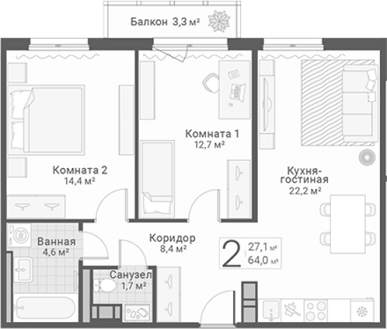 . Вариант № 7603645, 0, площадь - 64 квм, цена 17600000 рублей