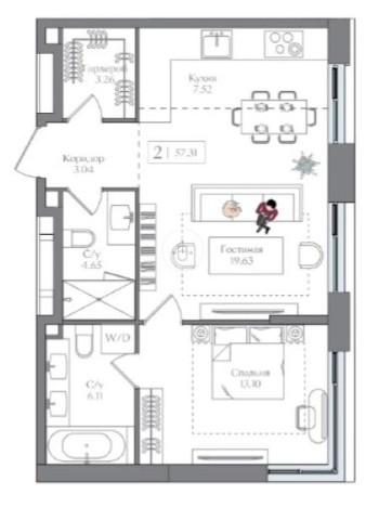 . Вариант № 6958, 35, площадь - 57.31 квм, цена 24032000 рублей