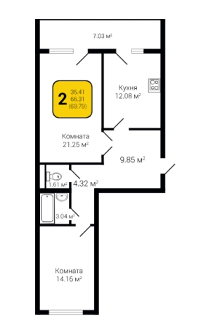 . Вариант № 2353249, 0, площадь - 70.1 квм, цена 9113000 рублей