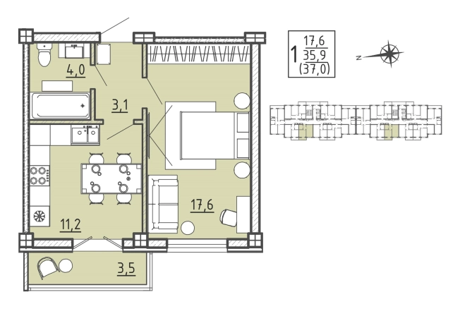 Купить квартиру в новостройках в ЖК Ю в Воронеже. Вариант № 2898402, 0, площадь -  квм, цена 4716113 рублей
