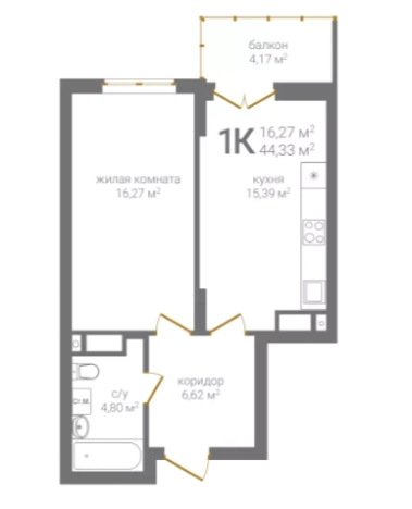 . Вариант № 98652, 0, площадь - 44.33 квм, цена 11570130 рублей