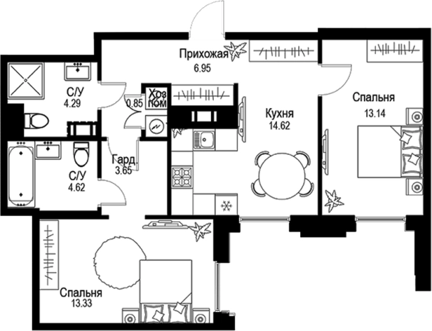 . Вариант № 4829077, 0, площадь - 61.45 квм, цена 43015000 рублей