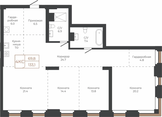 . Вариант № 6841124, 0, площадь - 133.4 квм, цена 30823404 рублей