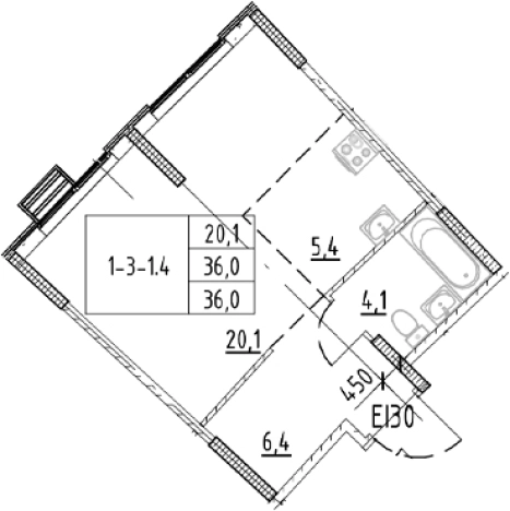 . Вариант № 8780169, 0, площадь - 36 квм, цена 8424522 рублей