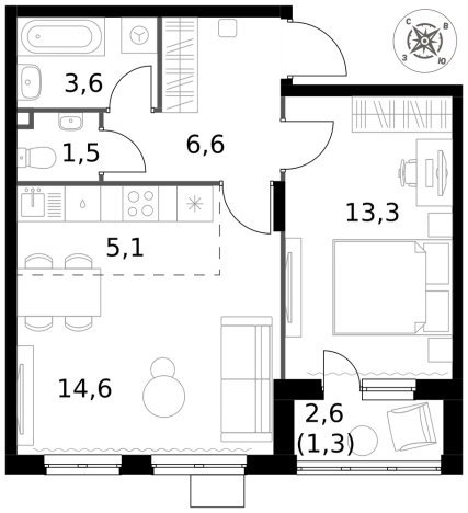 Купить двухкомнатную квартиру у метро Домодедовская в Видном. Вариант № 9952811, 0, площадь -  квм, цена 13266400 рублей