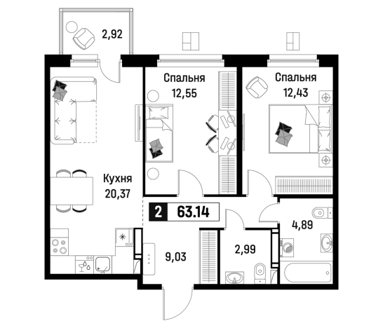 . Вариант № 6866668, 0, площадь - 62.26 квм, цена 10791471 рублей