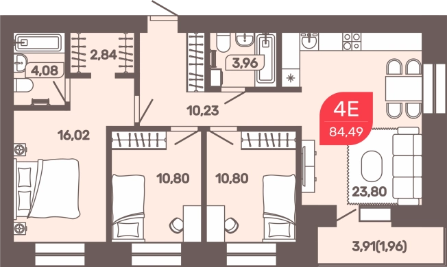 . Вариант № 124479, 0, площадь - 84.49 квм, цена 12082070 рублей