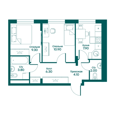 Купить двухкомнатную квартиру в новостройках в Одинцове. Вариант № 113314, 0, площадь -  квм, цена 10146632 рублей