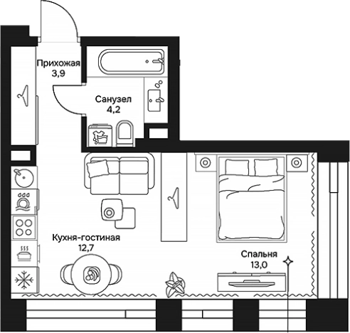 . Вариант № 127538, 0, площадь - 33.8 квм, цена 32475040 рублей