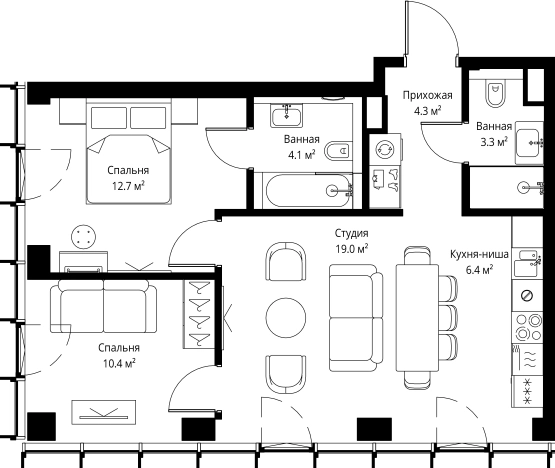 Купить двухкомнатную квартиру в ЖК Symphony 34 в Москве. Вариант № 161680, 0, площадь -  квм, цена 43344000 рублей