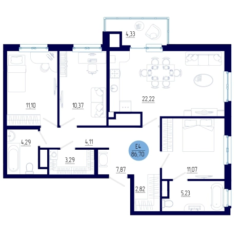 Купить трехкомнатную квартиру на улице проезд Бульвар Оптимистов в Рязанской области. Вариант № 102231, 0, площадь -  квм, цена 9621099 рублей