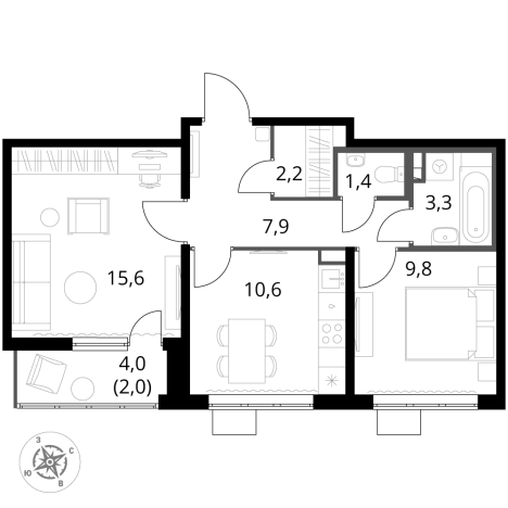 Купить двухкомнатную квартиру в новостройках в ЖК 1-й Южный в Видном. Вариант № 9801444, 0, площадь -  квм, цена 14945720 рублей