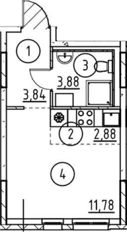 . Вариант № 6897986, 0, площадь - 22.38 квм, цена 5042706 рублей