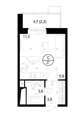 Купить Студию на улице Маковского в Одинцове. Вариант № 127935, 0, площадь -  квм, цена 8547000 рублей