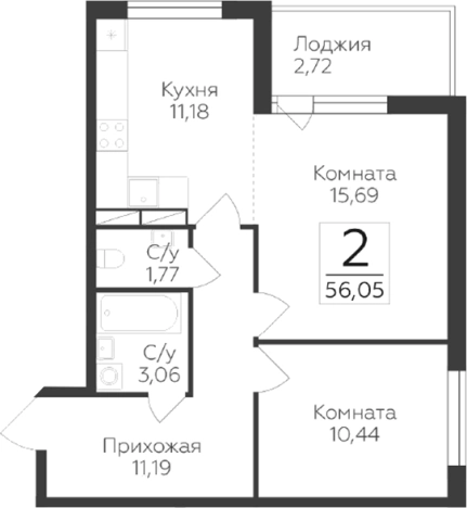 . Вариант № 9630388, 0, площадь - 53.33 квм, цена 5599395 рублей