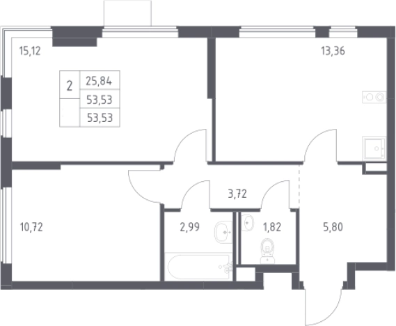 . Вариант № 2487323, 0, площадь - 53.53 квм, цена 9782126 рублей