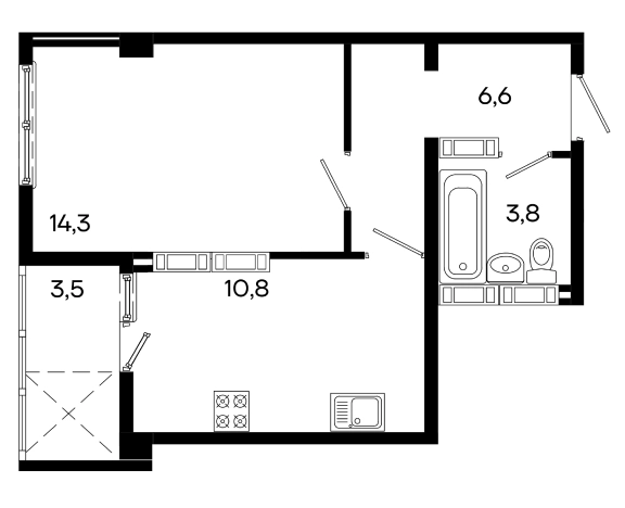 . Вариант № 8774558, 1, площадь - 39 квм, цена 7484100 рублей