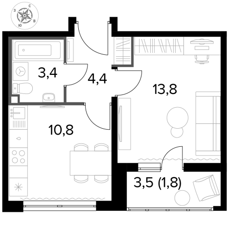 Купить однокомнатную квартиру у метро Битца в Видном. Вариант № 9838395, 0, площадь -  квм, цена 10784820 рублей