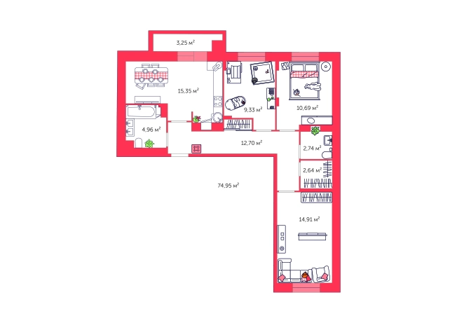 Купить трехкомнатную квартиру в ЖК Балтийский в Тульской области. Вариант № 71017, 0, площадь -  квм, цена 6309000 рублей
