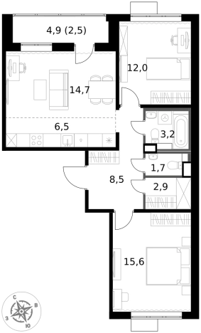 Купить трехкомнатную квартиру у метро Физтех в Химках. Вариант № 9712359, 0, площадь -  квм, цена 16338920 рублей