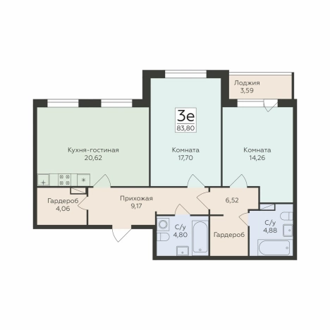 Купить трехкомнатную квартиру в ЖК Романовский в Воронеже. Вариант № 147426, 0, площадь -  квм, цена 10860480 рублей