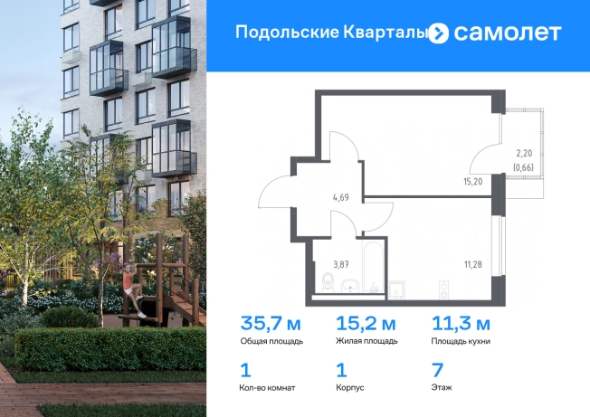 Купить однокомнатную квартиру в ЖК Подольские кварталы в Москве. Вариант № 2006271, 0, площадь -  квм, цена 10420794 рублей
