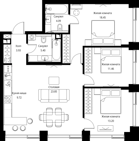 Купить трехкомнатную квартиру у метро Мякинино в Москве. Вариант № 151901, 0, площадь -  квм, цена 37021279 рублей