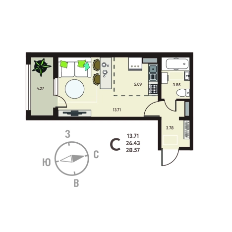 Купить Студию на улице Димитрова в Воронеже. Вариант № 7806239, 0, площадь - квм, цена 3914090 рублей