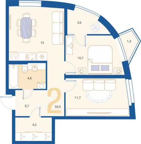 Купить двухкомнатную квартиру в районе Октябрьский в Пензе. Вариант № 8816524, 0, площадь -  квм, цена 7167200 рублей