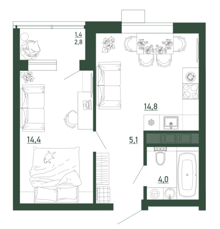 Купить однокомнатную квартиру на улице бульвар Содружества в Воронеже. Вариант № 98572, 0, площадь - квм, цена 5353545 рублей