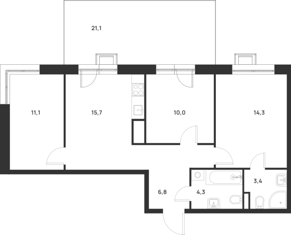 Купить трехкомнатную квартиру у метро Корниловская в Москве. Вариант № 10013327, 0, площадь -  квм, цена 20423260 рублей