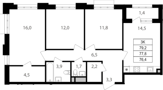 . Вариант № 3591877, 0, площадь - 76.4 квм, цена 26726245 рублей