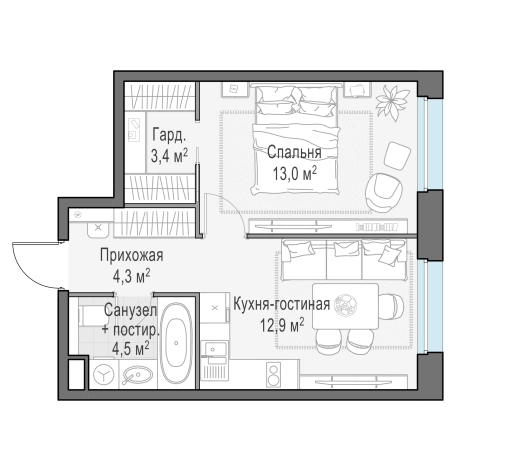 Купить однокомнатную квартиру в ЖК Белый Grad в Мытищах. Вариант № 166981, 0, площадь -  квм, цена 8440000 рублей