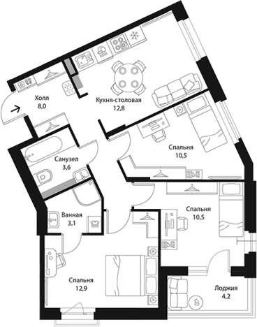 Купить трехкомнатную квартиру в ЖК Экография в Ленинградской области. Вариант № 7829479, 0, площадь -  квм, цена 14351000 рублей