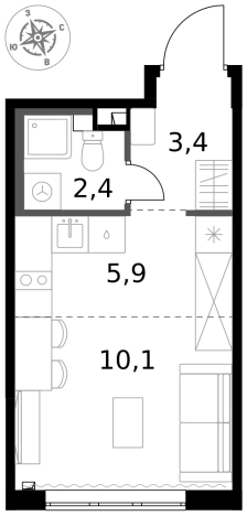 . Вариант № 9712336, 0, площадь - 21.8 квм, цена 6034240 рублей