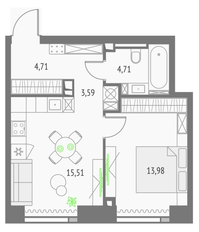 Купить однокомнатную квартиру в ЖК Upside Towers в Москве. Вариант № 152078, 0, площадь -  квм, цена 23284848 рублей
