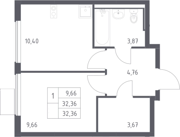 . Вариант № 3318310, 0, площадь - 32.36 квм, цена 6183488 рублей