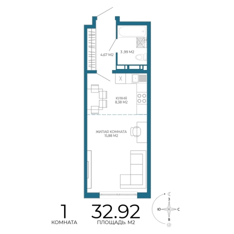 Купить однокомнатную квартиру в Микрорайоне Пенза-2, Железнодорожный район в Пензе. Вариант № 3439926, 0, площадь -  квм, цена 3028640 рублей