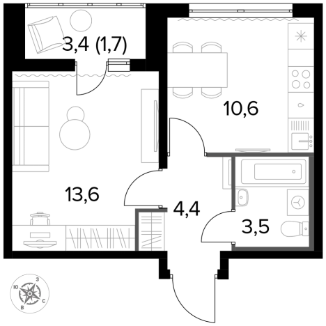 Купить однокомнатную квартиру у метро Битца в Видном. Вариант № 9838477, 0, площадь -  квм, цена 10482340 рублей