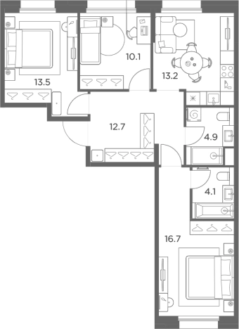 . Вариант № 138100, 0, площадь - 75.2 квм, цена 19486125 рублей