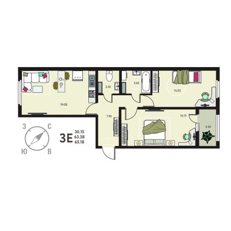 Купить квартиру в ЖК Зеленый Квартал Бабяково в Воронежской области. Вариант № 155002, 0, площадь -  квм, цена 6420230 рублей