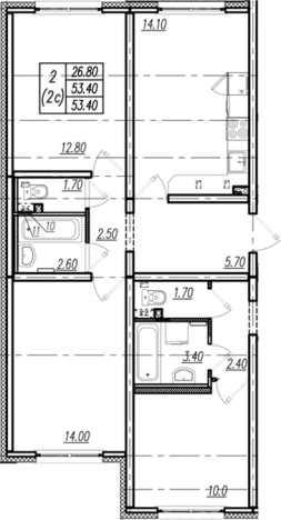 . Вариант № 9634869, 0, площадь - 53.4 квм, цена 8101794 рублей