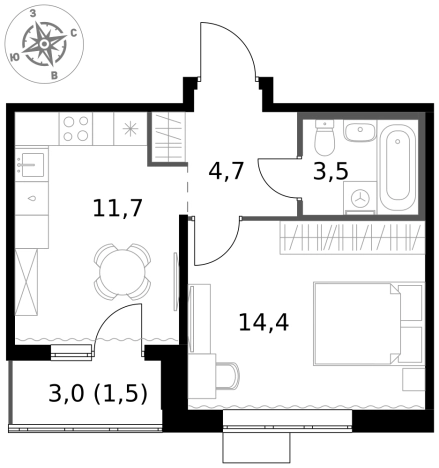 Купить однокомнатную квартиру в ЖК 1-й Южный в Видном. Вариант № 9807429, 0, площадь -  квм, цена 13006140 рублей
