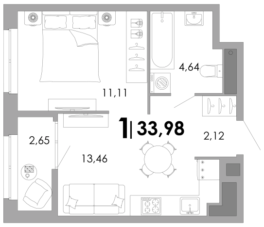 . Вариант № 148162, 0, площадь - 33.98 квм, цена 6829980 рублей