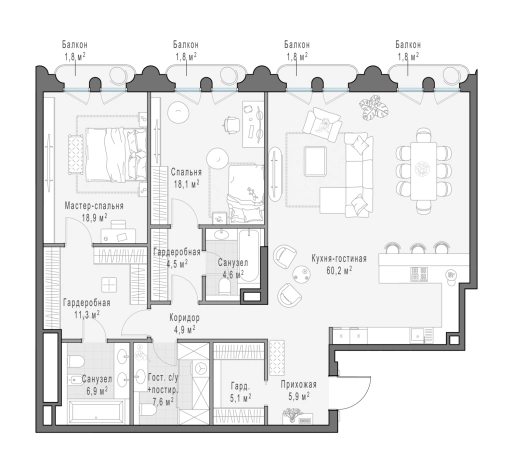 Купить трехкомнатную квартиру у метро Фрунзенская в Москве. Вариант № 168150, 0, площадь -  квм, цена 400450000 рублей