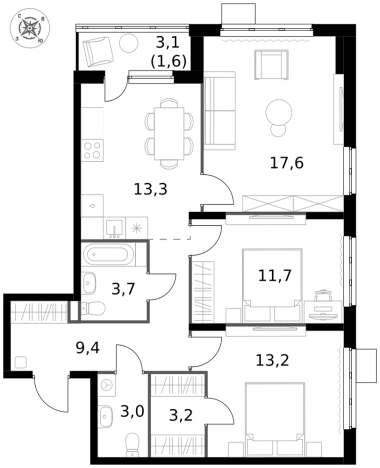 Купить трехкомнатную квартиру у метро Домодедовская в Видном. Вариант № 9953963, 0, площадь -  квм, цена 18584410 рублей