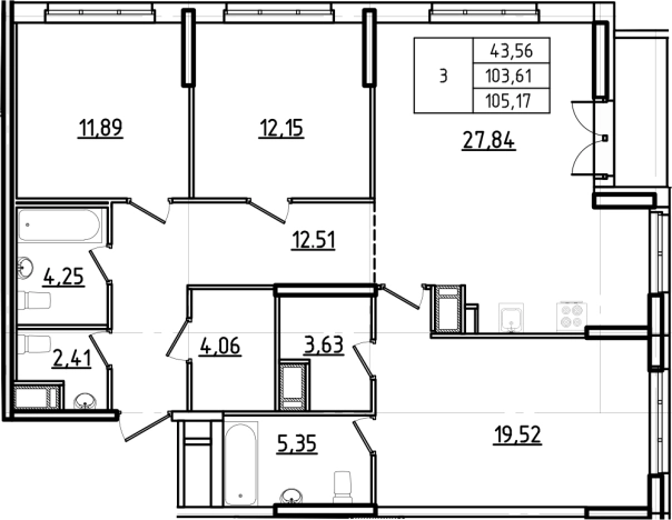 Купить многокомнатную квартиру в новостройках в Санкт-Петербурге. Вариант № 6497854, 0, площадь -  квм, цена 23467500 рублей