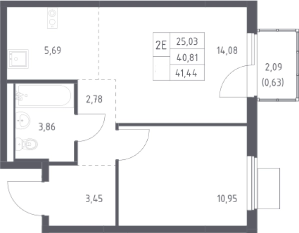 . Вариант № 2486256, 0, площадь - 41.44 квм, цена 7522313 рублей