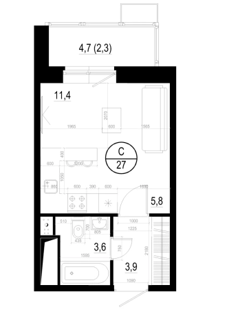 Купить Студию на улице Маковского в Одинцове. Вариант № 127941, 0, площадь -  квм, цена 8342000 рублей