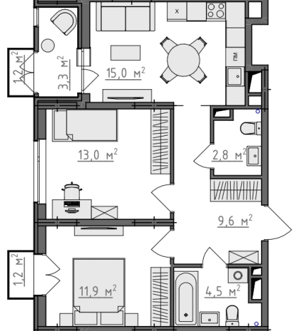 Купить квартиру в ЖК Квартал Новаторов в Владимире. Вариант № 130317, 0, площадь -  квм, цена 6390360 рублей